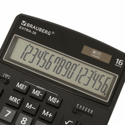 Калькулятор настольный BRAUBERG EXTRA-16-BK (206х155мм), 16 разрядов, двойное питание