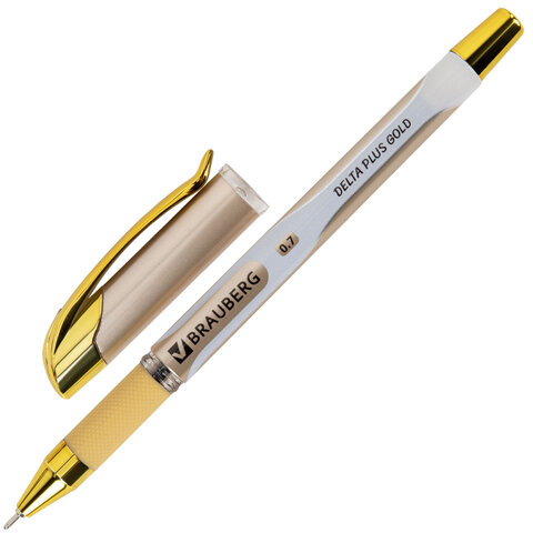 Ручка шариковая масляная с грипом BRAUBERG "delta plus gold", синяя, линия 0,35мм